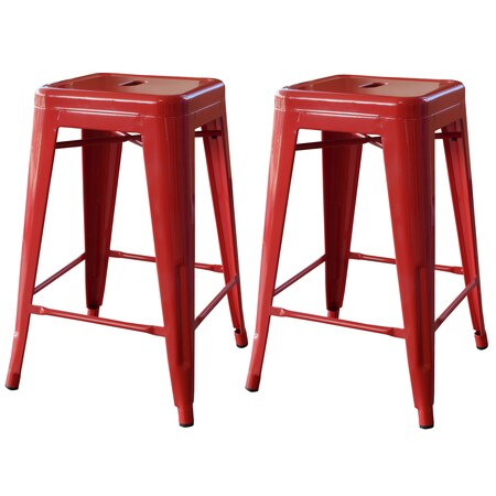 Amerihome Loft Red 24" Metal Bar Stool, PK2 BS24RED